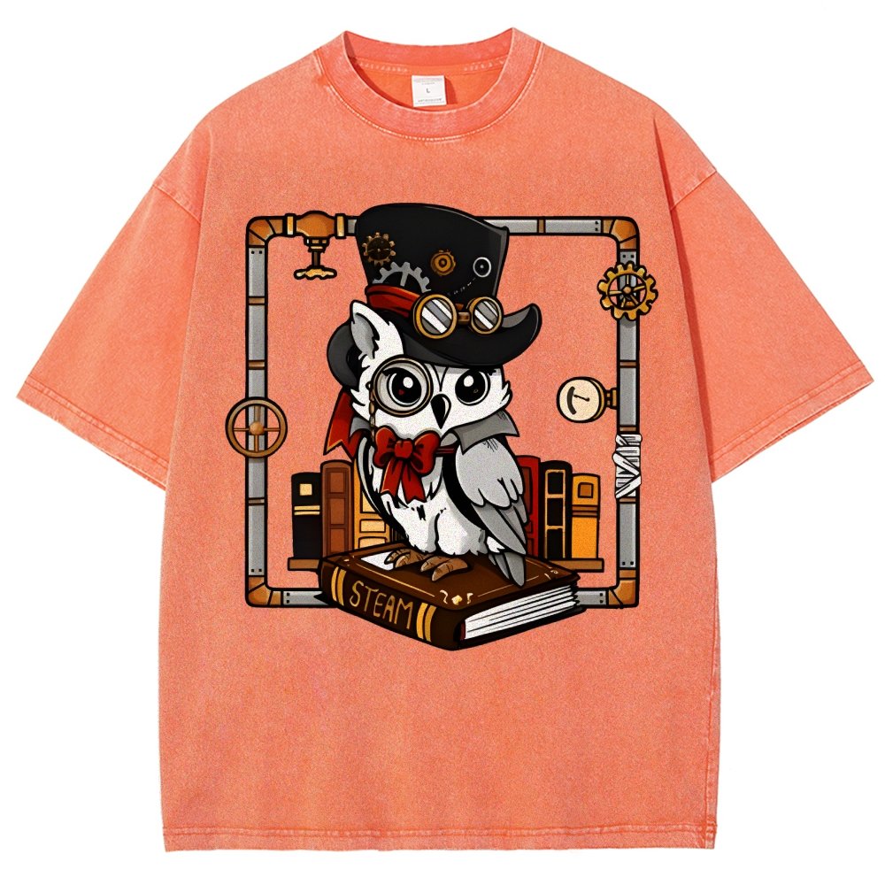 Steampunk Owl Vintage Distressed T-shirt