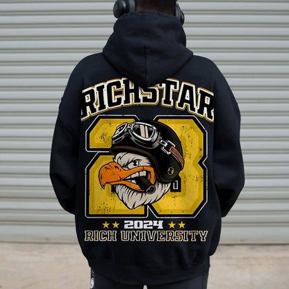 Vintage Rich Star Graphic Print Printed Back Cotton Hoodie