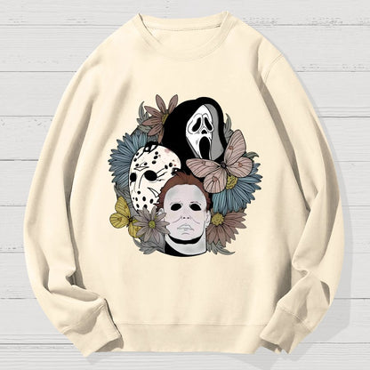 Horror Halloween Floral Scream Geek Cotton Sweatshirt