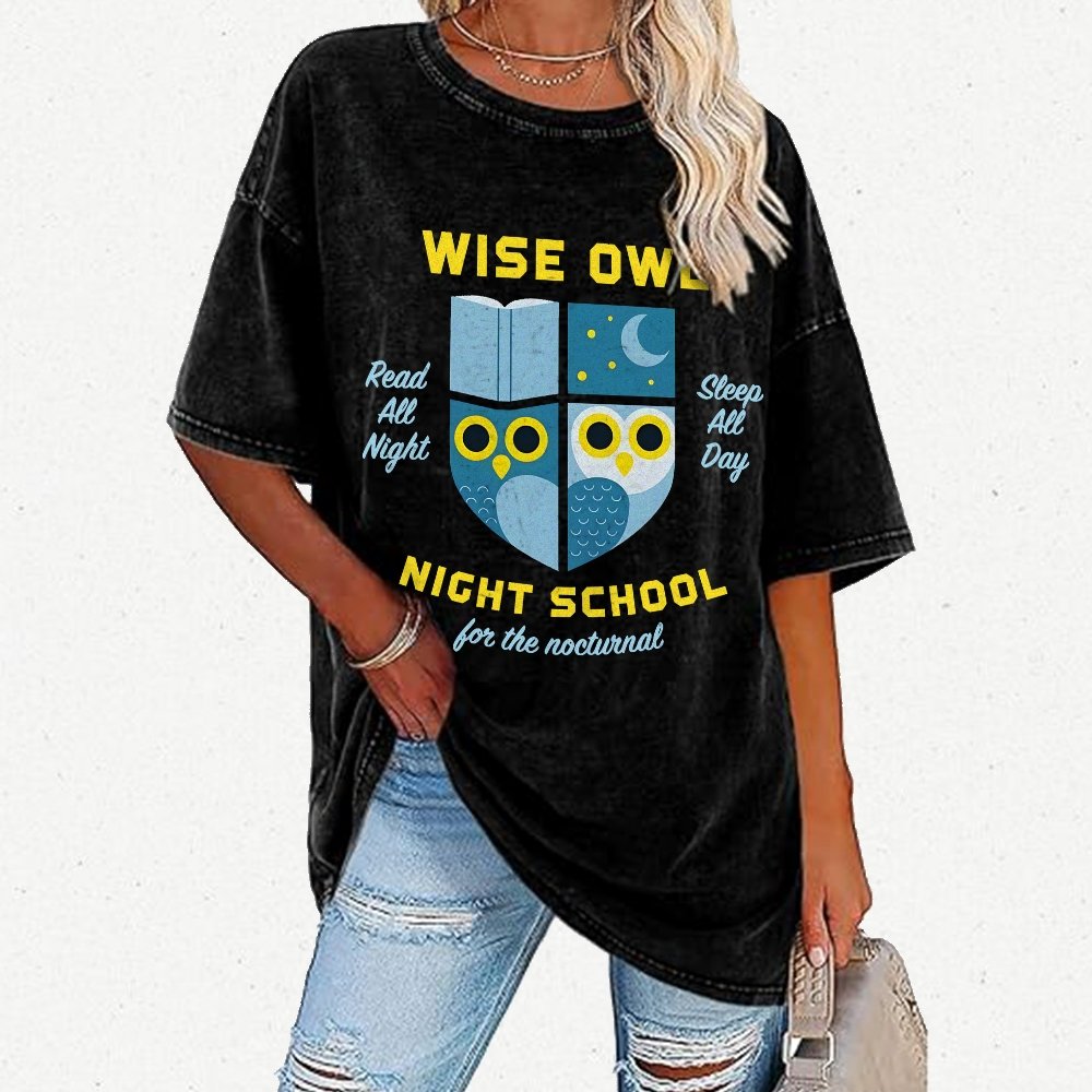 Wise Owl Night School Vintage Distressed T-shirt