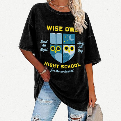 Wise Owl Night School Vintage Distressed T-shirt
