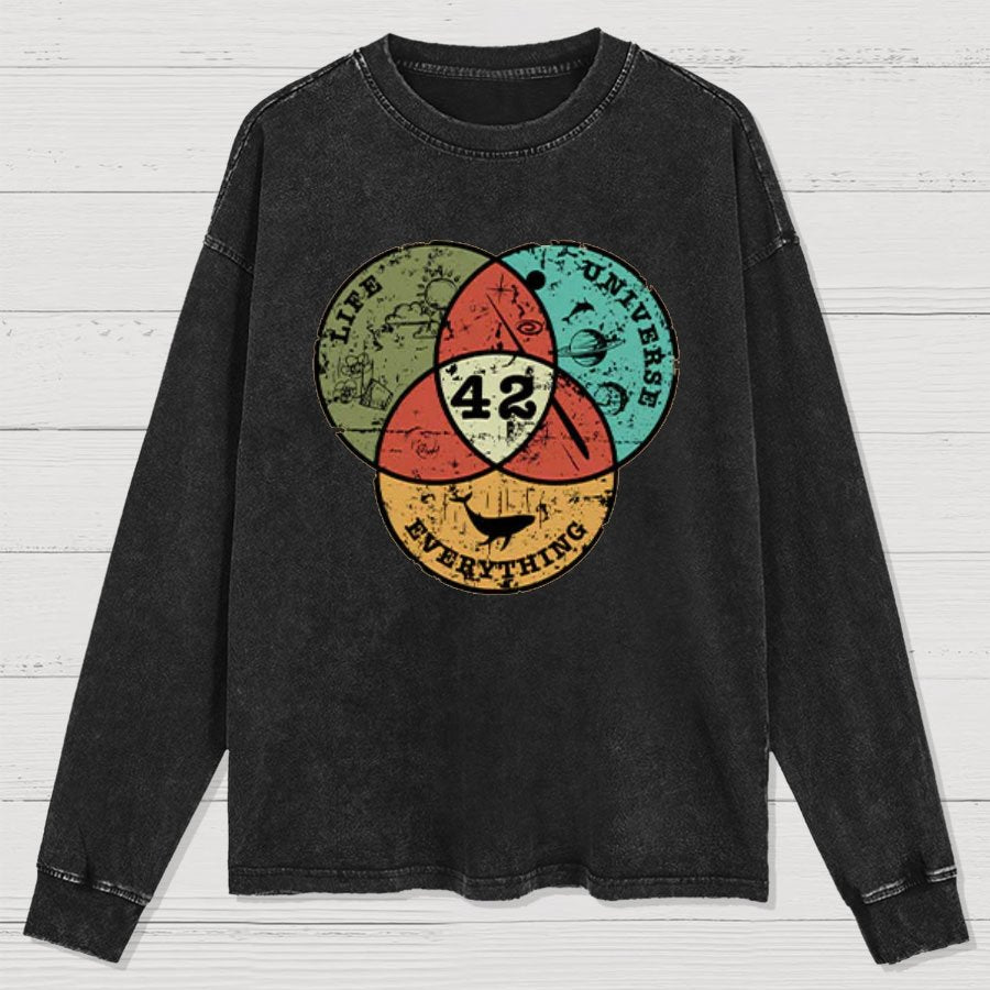 Life, the Universe & Everything Nerdy Graphic Washed Long Sleeve Tee