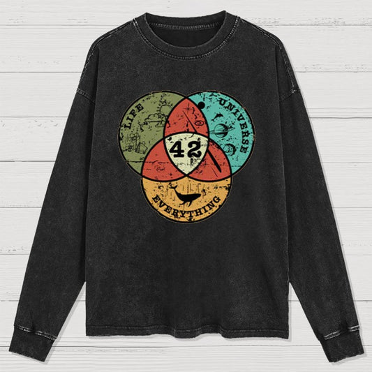 Life, the Universe & Everything Nerdy Graphic Washed Long Sleeve Tee