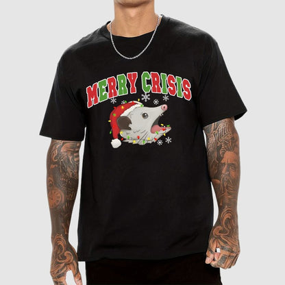 Merry Crisis Opossum Funny Christmas Geek T-Shirt