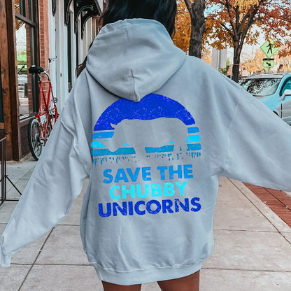 Save The Chubby Unicorns  Printed Back Unisex Cotton Hoodie