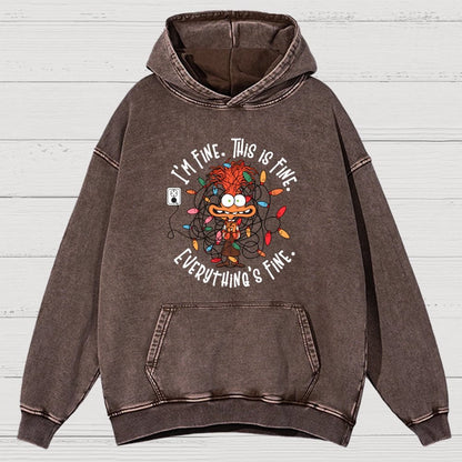I'm Fine This Is Fine Everything Is Fine Christmas Light  Vintage Distressed Hoodie