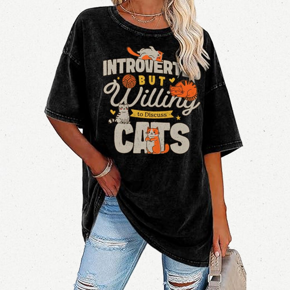 Willing to Discuss Cats Vintage Distressed T-shirt