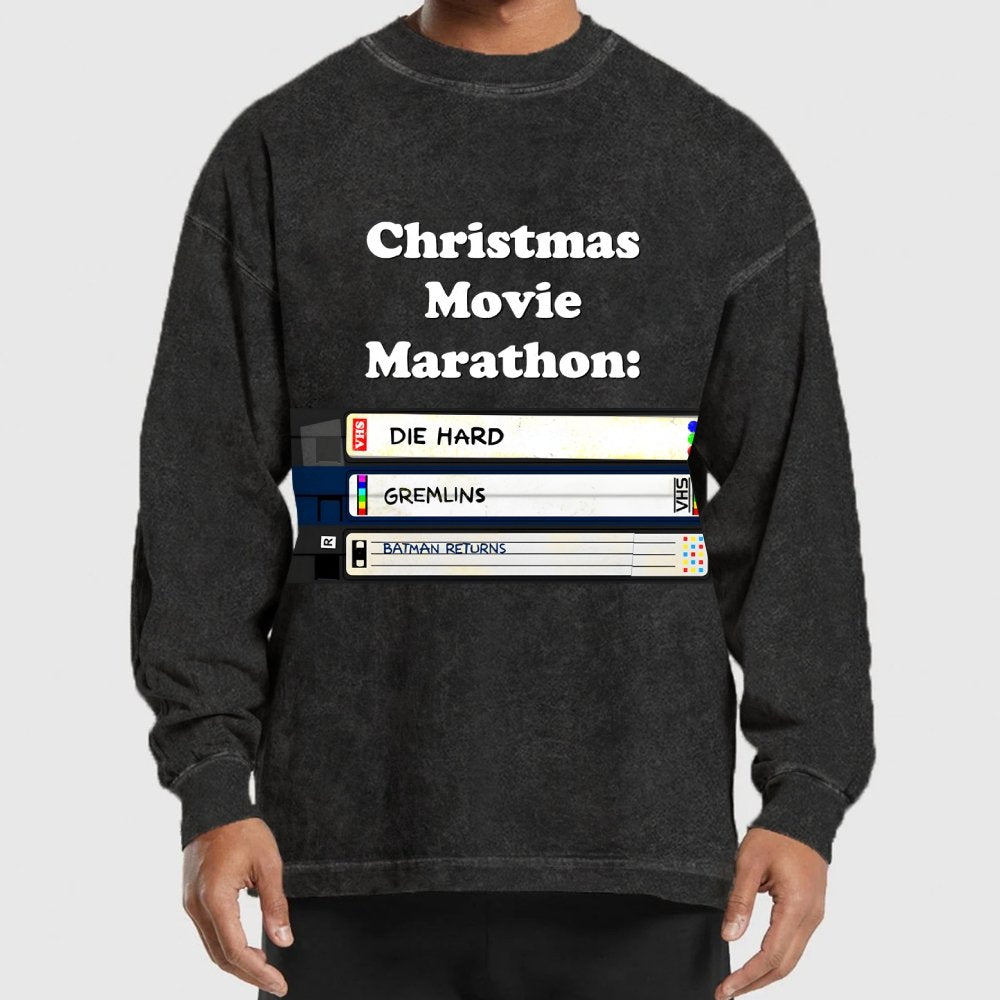 Christmas Movie Marathon Washed Long Sleeve Tee