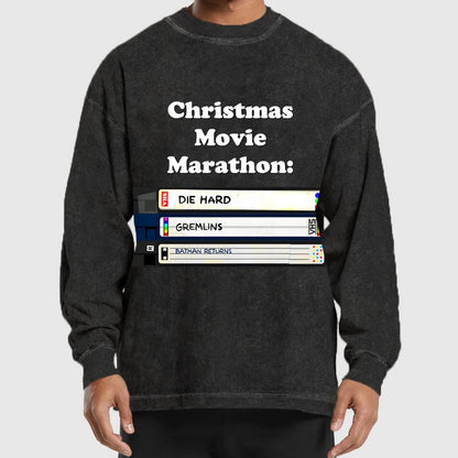 Christmas Movie Marathon Washed Long Sleeve Tee
