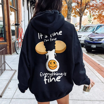 Everything is fine Printed Back Unisex Cotton Hoodie