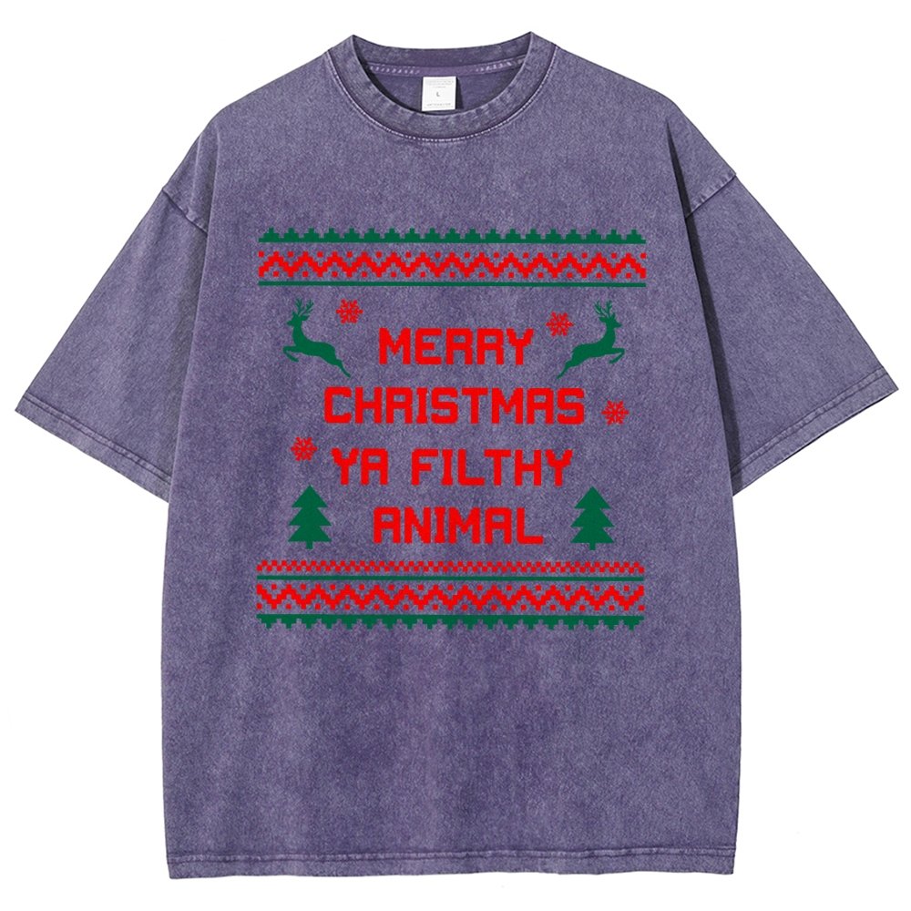 Merry Christmas Ya Filthy Animal funny Vintage Distressed T-shirt