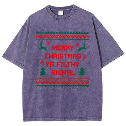 Merry Christmas Ya Filthy Animal funny Vintage Distressed T-shirt