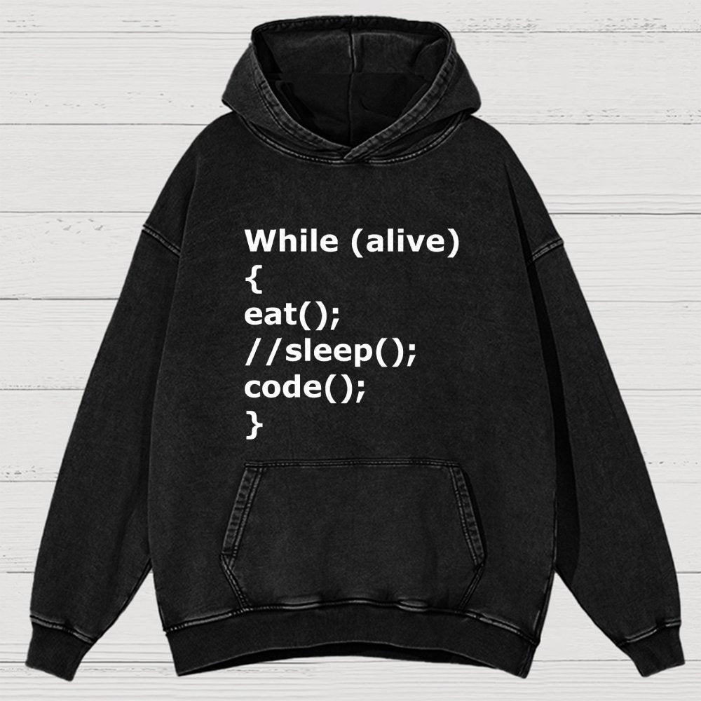 While Alive Eat No Sleep Code Vintage Distressed Hoodie