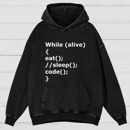 While Alive Eat No Sleep Code Vintage Distressed Hoodie