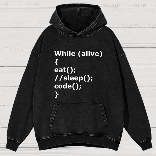 While Alive Eat No Sleep Code Vintage Distressed Hoodie