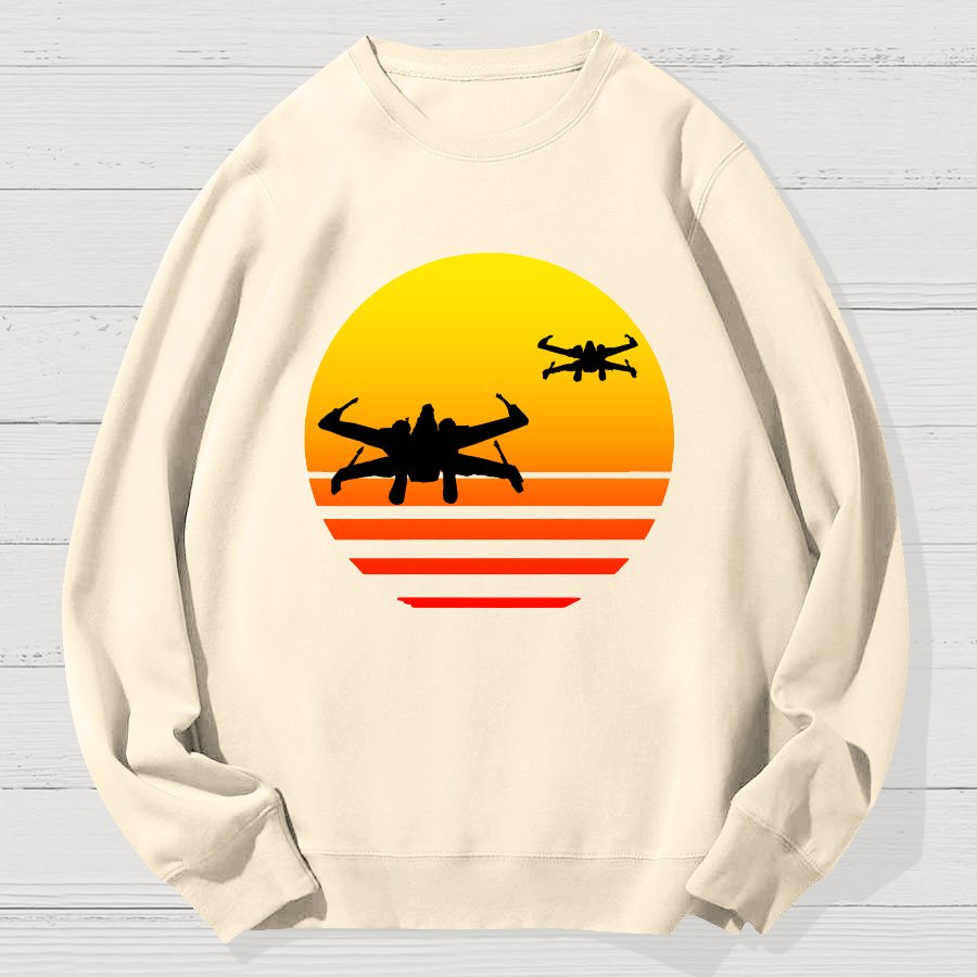Sunset And Fighter Planes Geek Cotton Sweatshirt