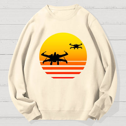 Sunset And Fighter Planes Geek Cotton Sweatshirt