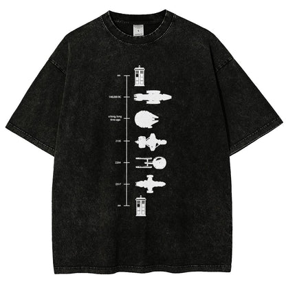 Sci-Fi Spaceship Timeline Vintage Distressed T-shirt