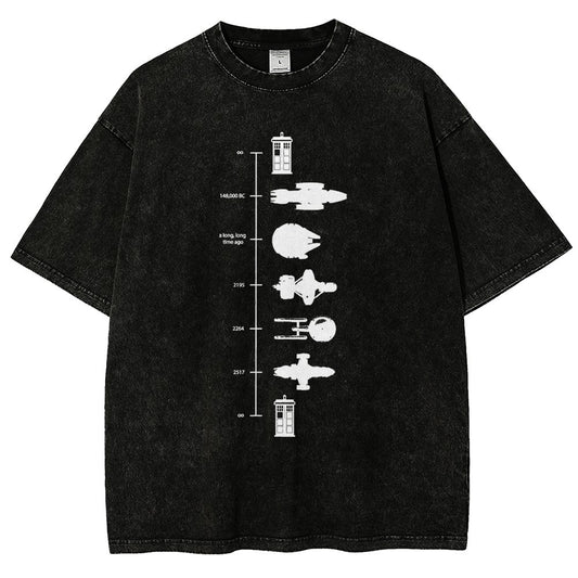 Sci-Fi Spaceship Timeline Vintage Distressed T-shirt