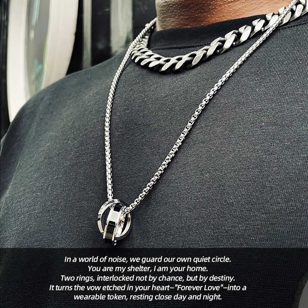 Engraved Eternal Love Necklace - Connected Stainless Steel Rings