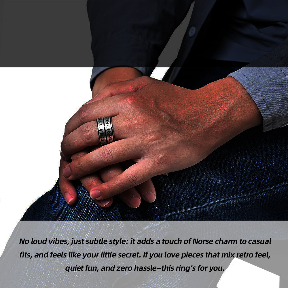 Rotatable Viking Runes Stainless Steel Ring