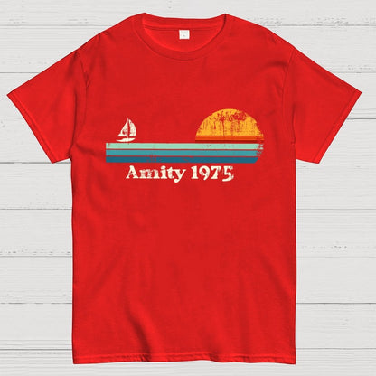 Amity 1975 Sunset Retro Sailboat Sunrise Summer Geek T-Shirt