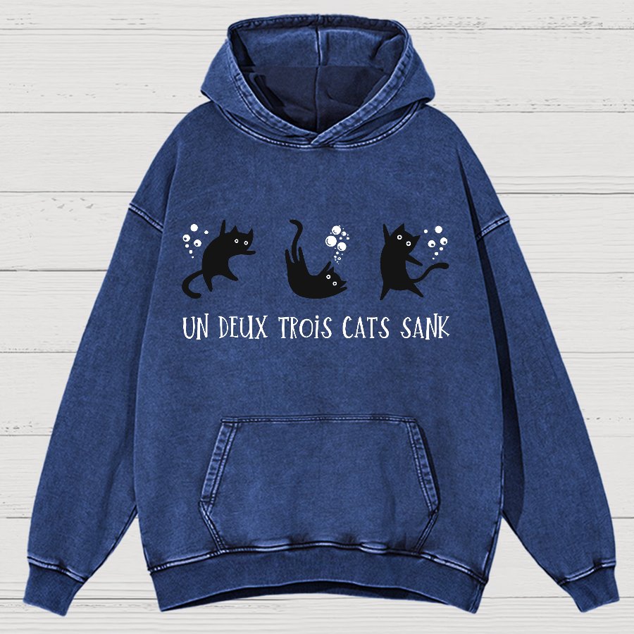 Un Deux Trois Cats Sank Vintage Distressed Hoodie