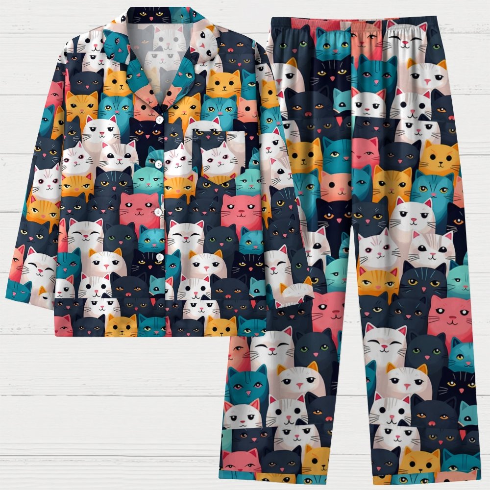 Cat Art Print Geek Long Sleeve Pajama Set
