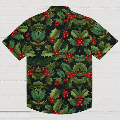 Christmas Red Fruit Leaves Print Geeky Shirt