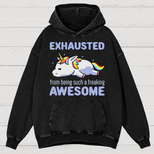 Exhausted From Being Awesome Lazy Unicorn Gift Vintage Distressed Hoodie