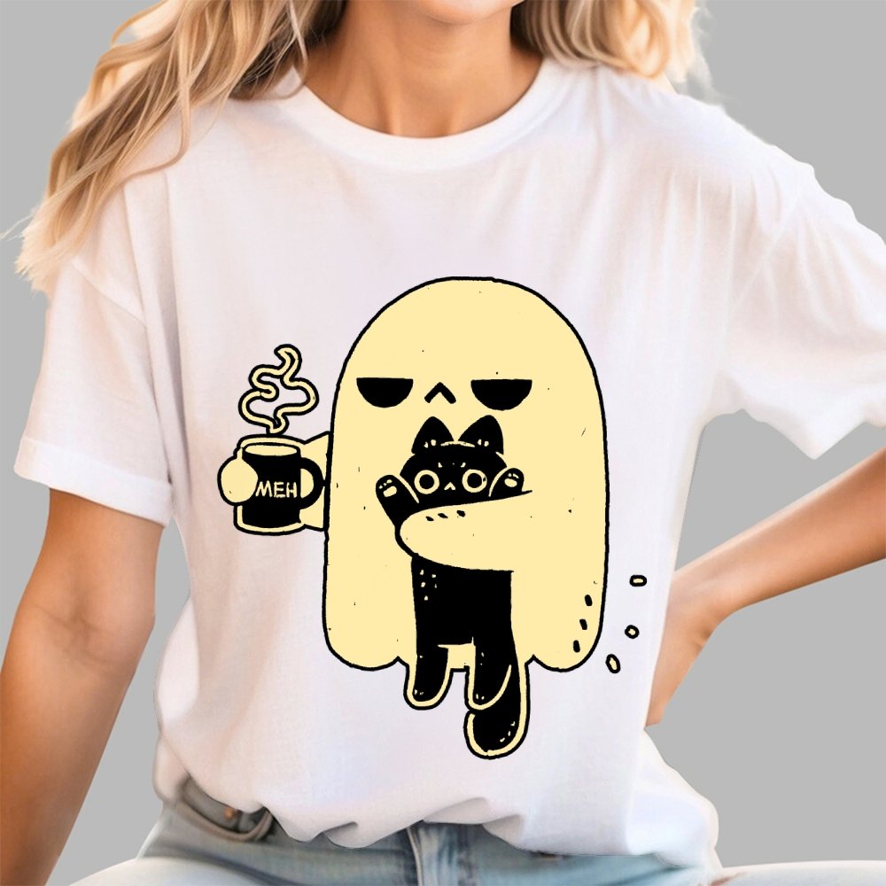 Cute Ghost Holding Cat Geek T-Shirt