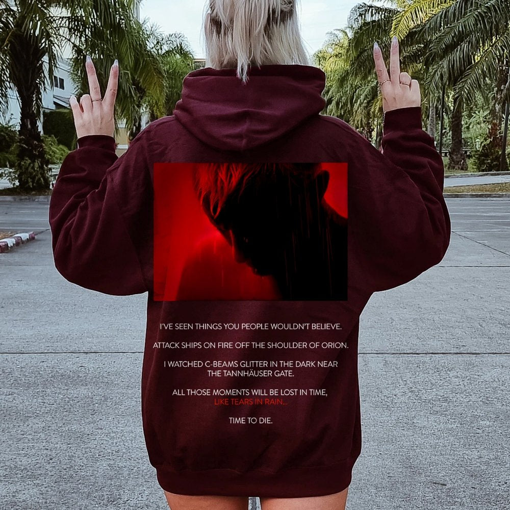 Tears in Rain-Tears in Red-Time to Die Printed Back Cotton Hoodie