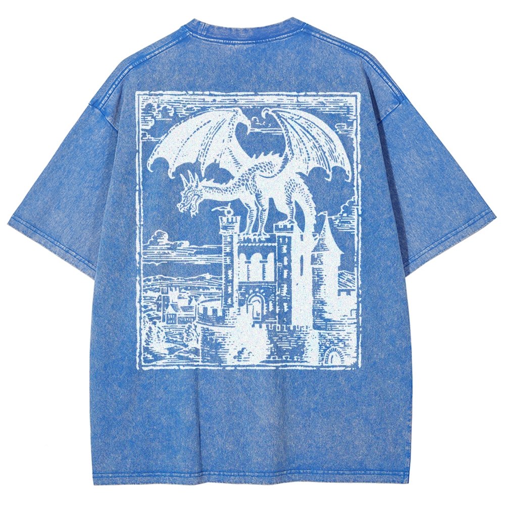 Dragon Vintage Dark Art Graphic Washed T-Shirt