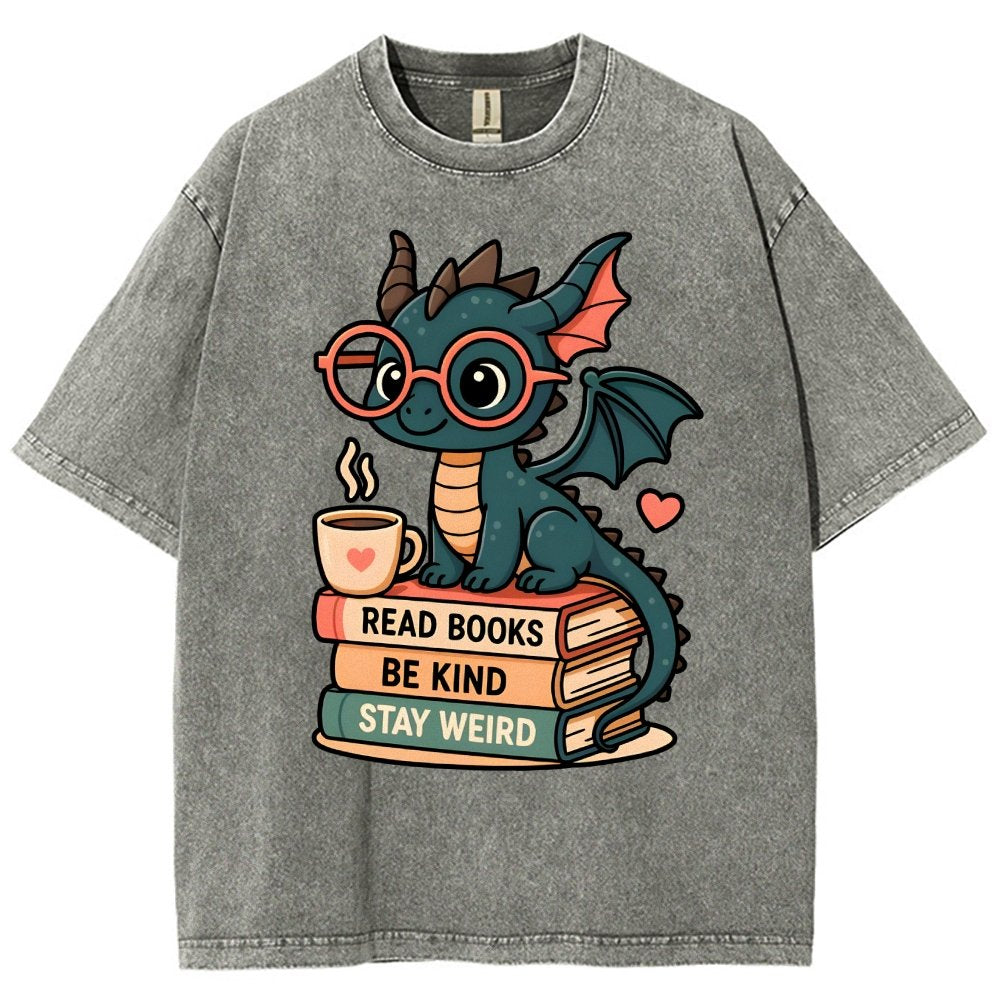 Dragons and Books - Kind and Weird Vintage Distressed T-shirt