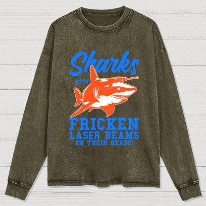 Sharks With Laser Beams Washed Long Sleeve Tee