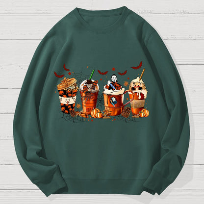 Skeleton Coffee Cups Halloween Geek Cotton Sweatshirt