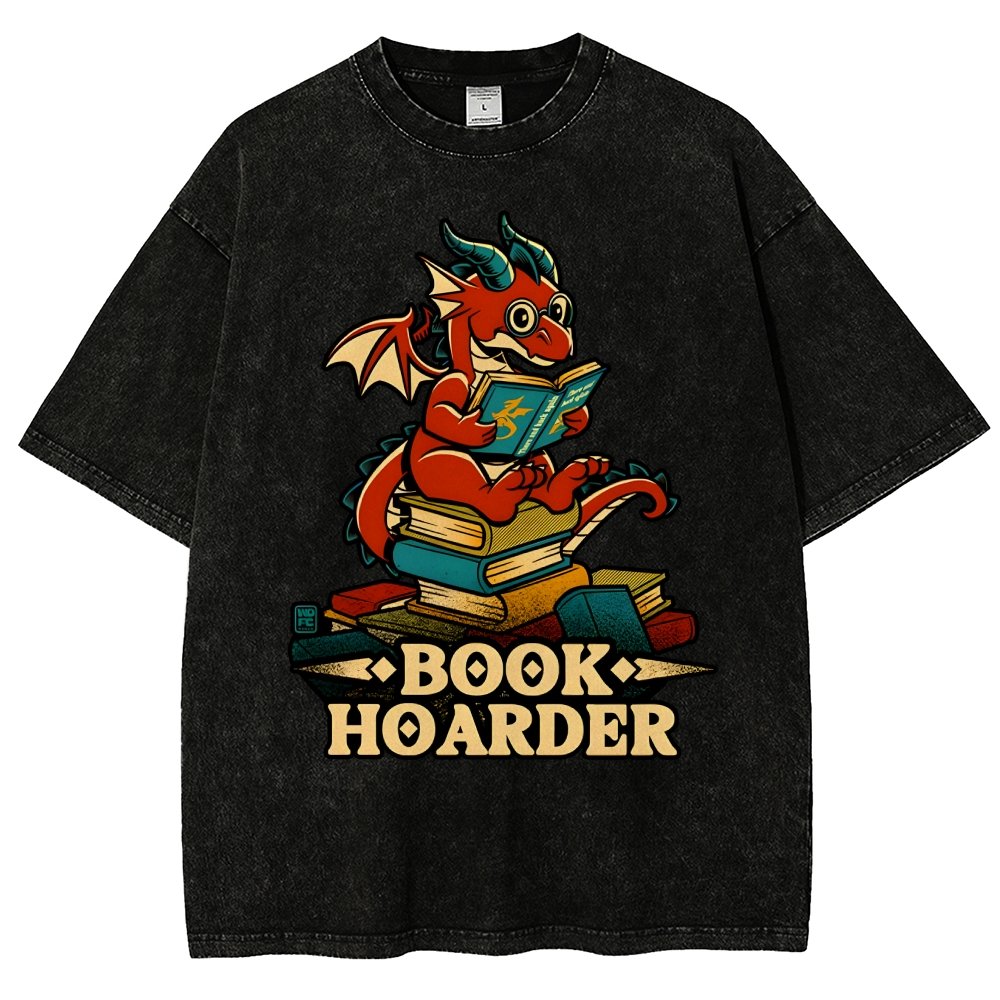 Book Hoarder Dragon Vintage Distressed T-shirt