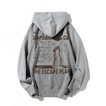 Schrodinger's Cat Escape Plan Interesting Physics Science Printed Back Cotton Hoodie