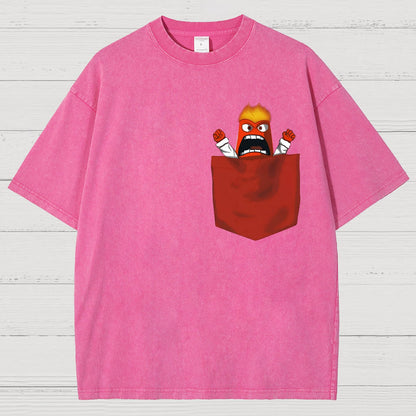 Angry Pocket Fire Monster Vintage Distressed T-shirt
