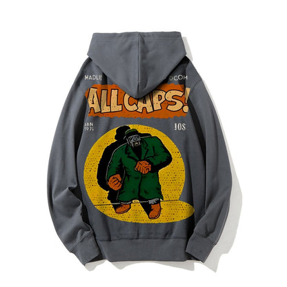Vintage Hip-Hop Mf Graphic Printed Back Cotton Hoodie