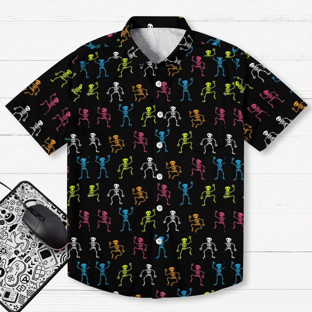 Dancing Skull Art Print Geek Hawaiian Shirt