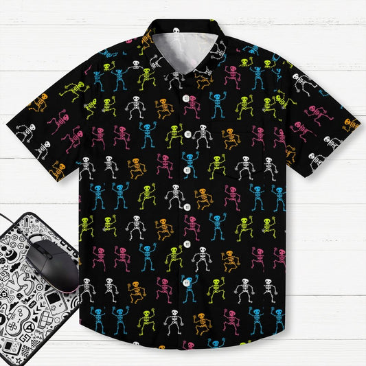 Dancing Skull Art Print Geek Hawaiian Shirt