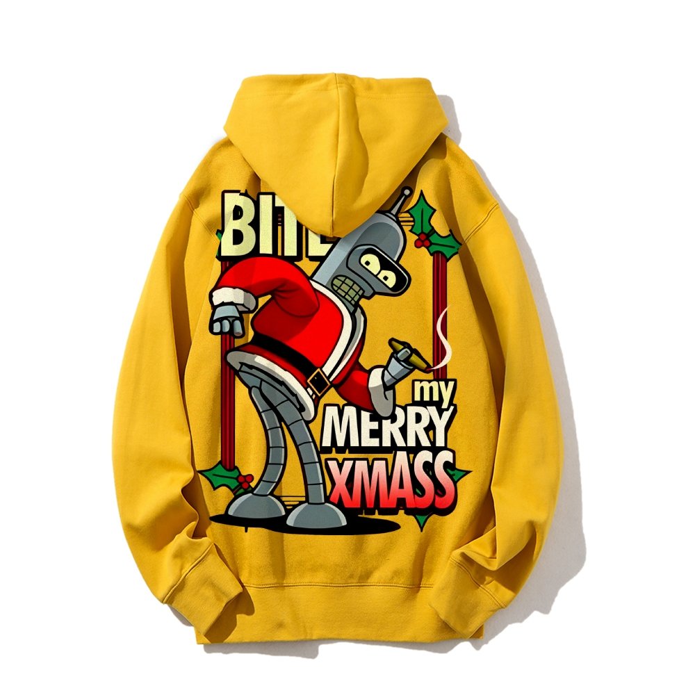 Happy Christmas From Robot Printed Back Cotton Hoodie