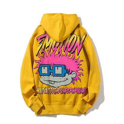 Vintage Cartoon Monster Graphic Print Printed Back Cotton Hoodie