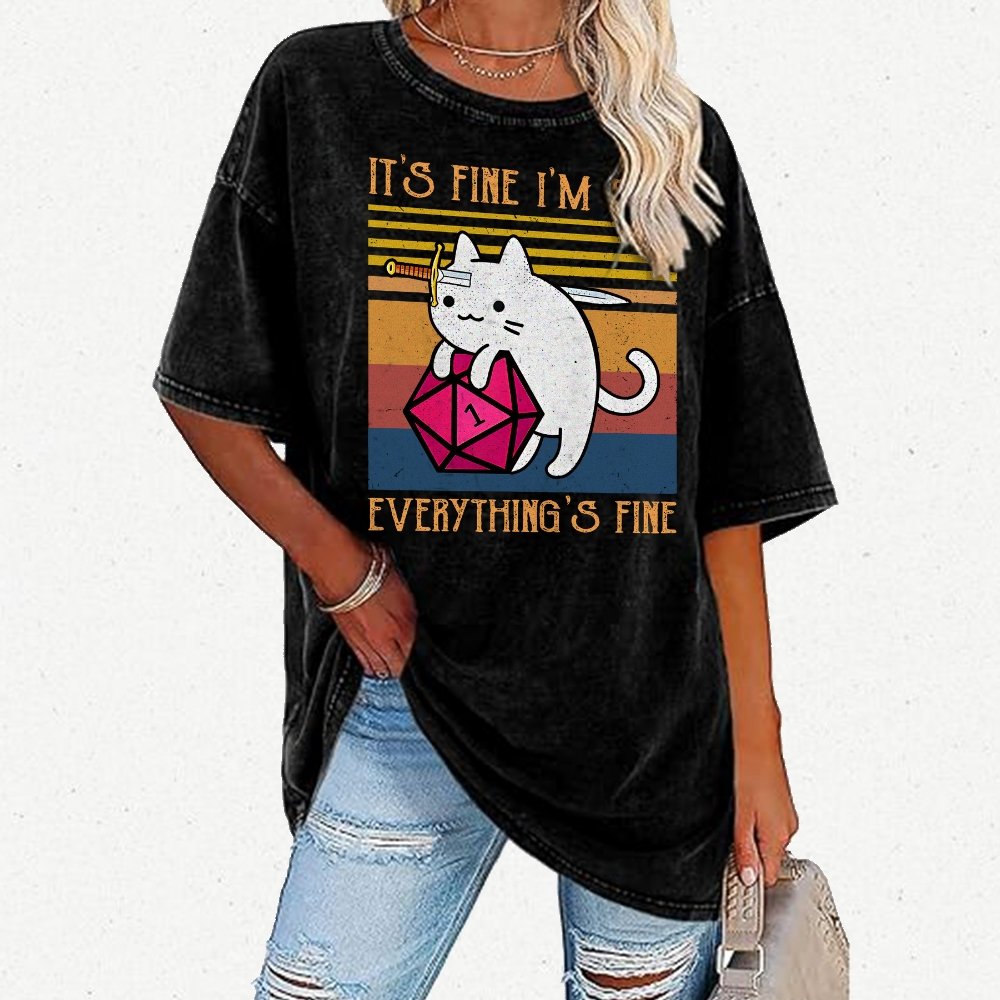 Cat It's Fine I'm Fine Everything's Fine Vintage Distressed T-shirt