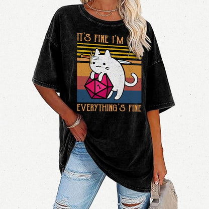 Cat It's Fine I'm Fine Everything's Fine Vintage Distressed T-shirt