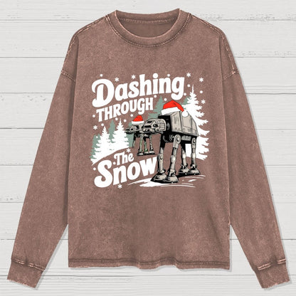 Empire Robot Dog Crosses the Snow, Christmas Washed Long Sleeve Tee