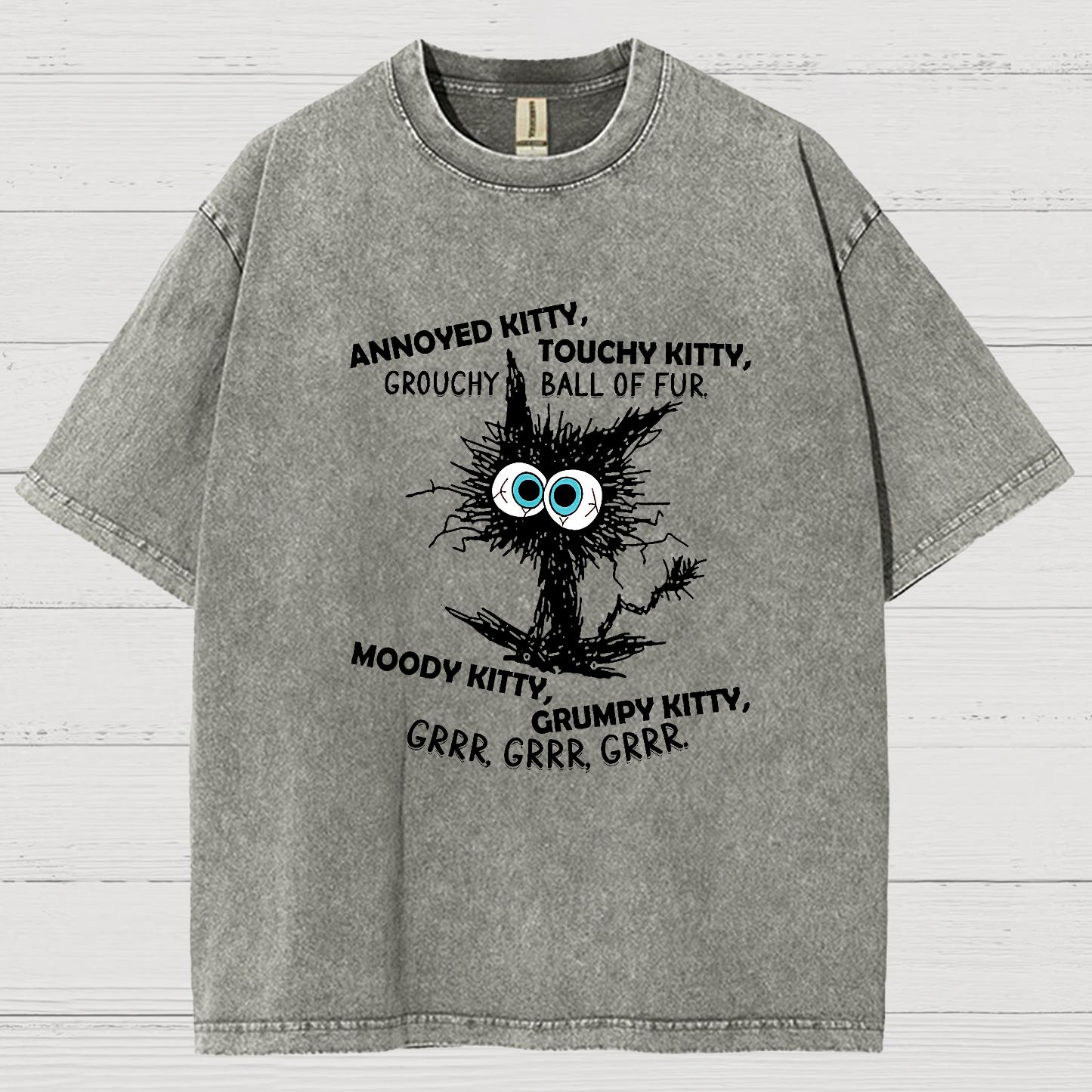 Annoyed Kitty Touchy Kitty Grouchy Ball Funny Vintage Distressed T-shirt