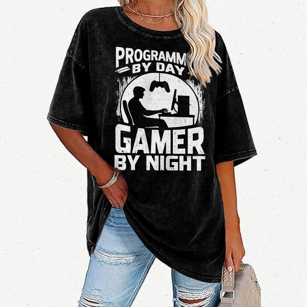 Programmer By Day Gamer By Night Computer Programming Vintage Distressed T-shirt