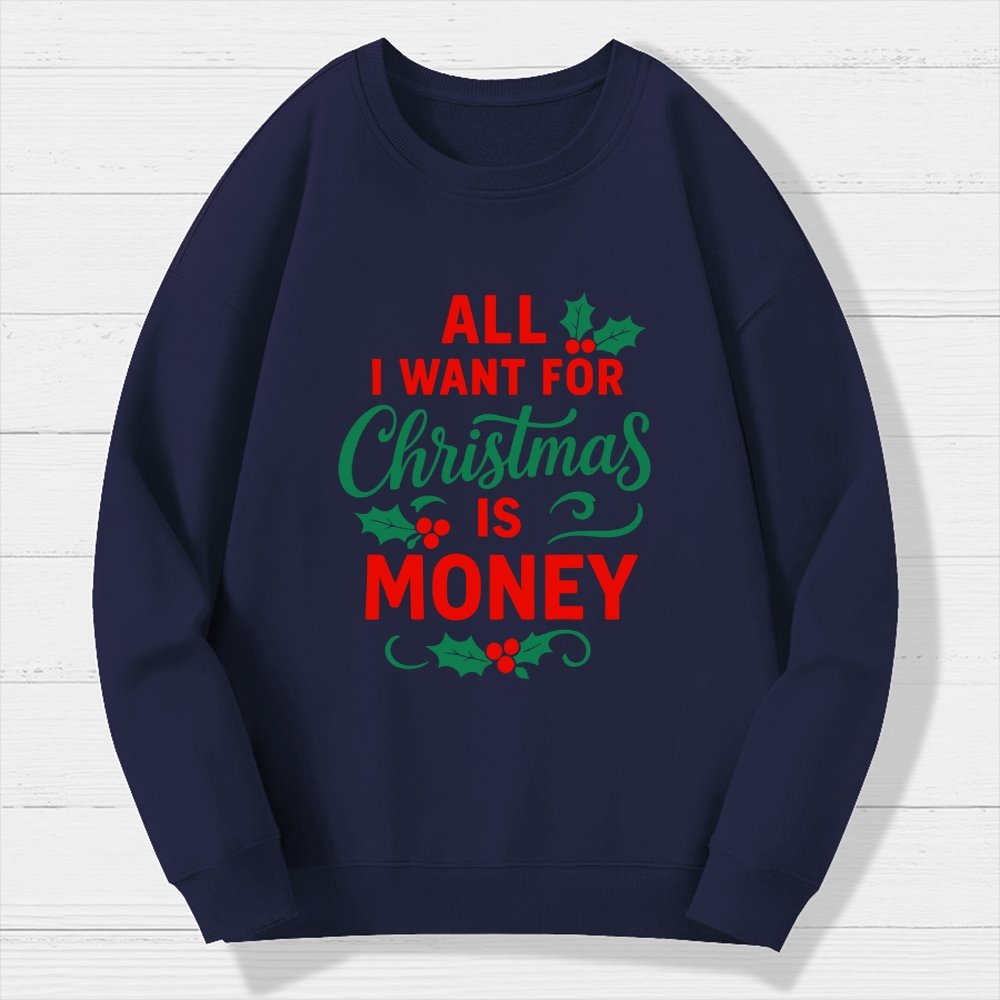 All I Want for Christmas Is Money Funny Geek Cotton Sweatshirt